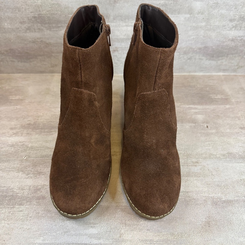 Sole Society Gwen Russet Brown Suede Wedge Ankle Boots Womens 8.5 Zip Up Booties